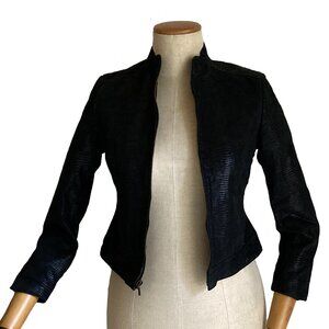 Leather Moto Jacket, Black, Suede Snakeskin Embossed Look, Valerie Stevens